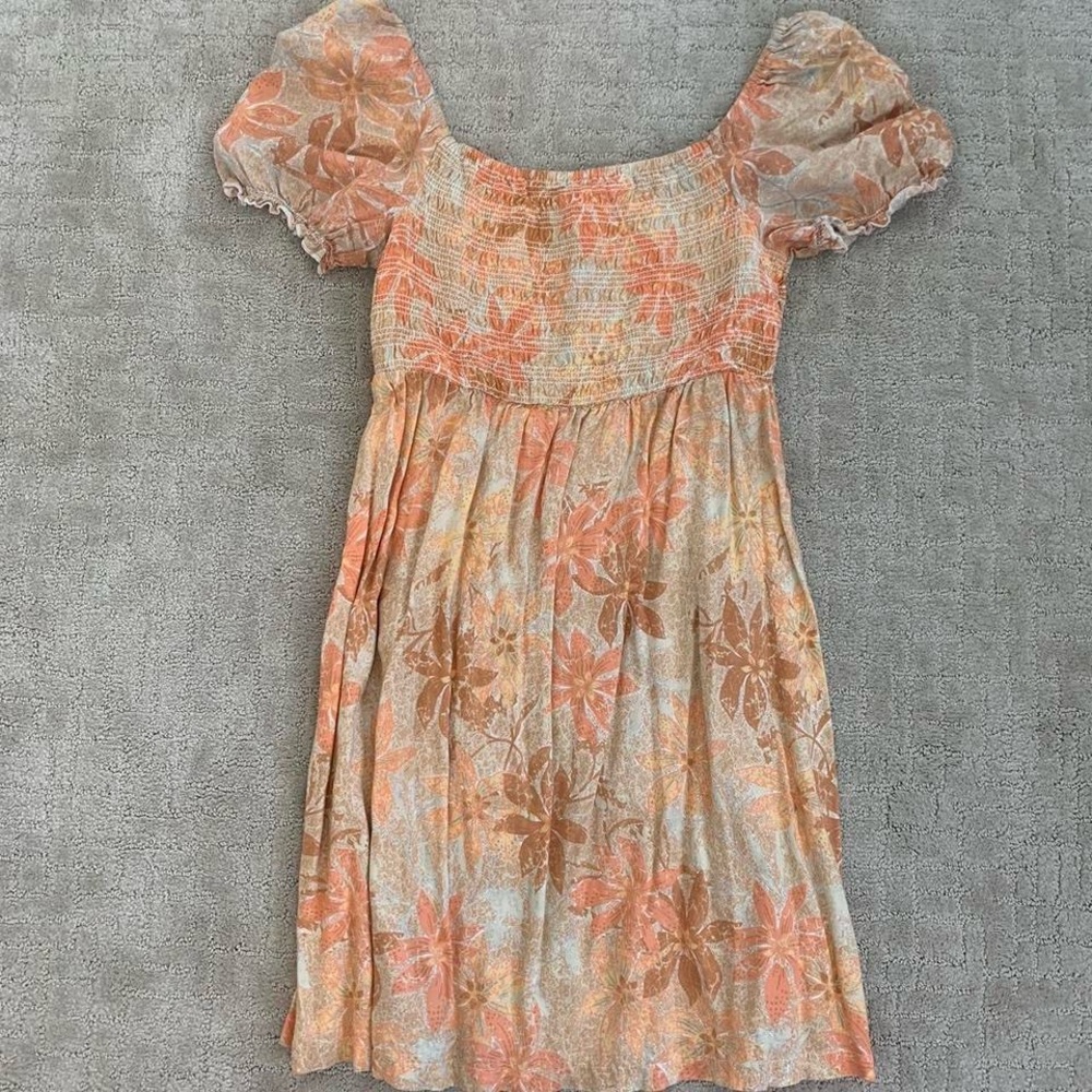 Roxy Orange Sundress Square Neck Cap Sleeve